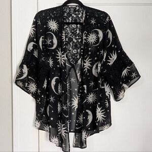 Hot Topic Celestial Moon Sun Stars Sheer Kimono Cardigan S/M Lace Back